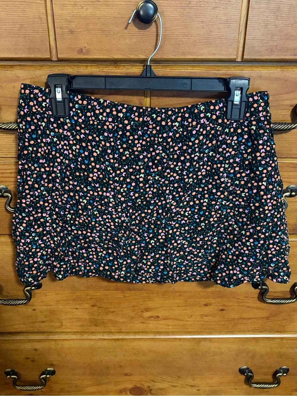 love, Fire Black Floral Puff Sleeve Crop Top & Skirt with Pink & Orange Dots